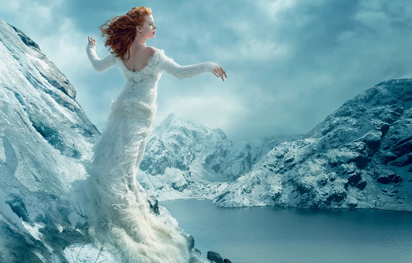 Photo wallpaper landscape, mountains, dress, Vogue, Amy Adams, September 2014