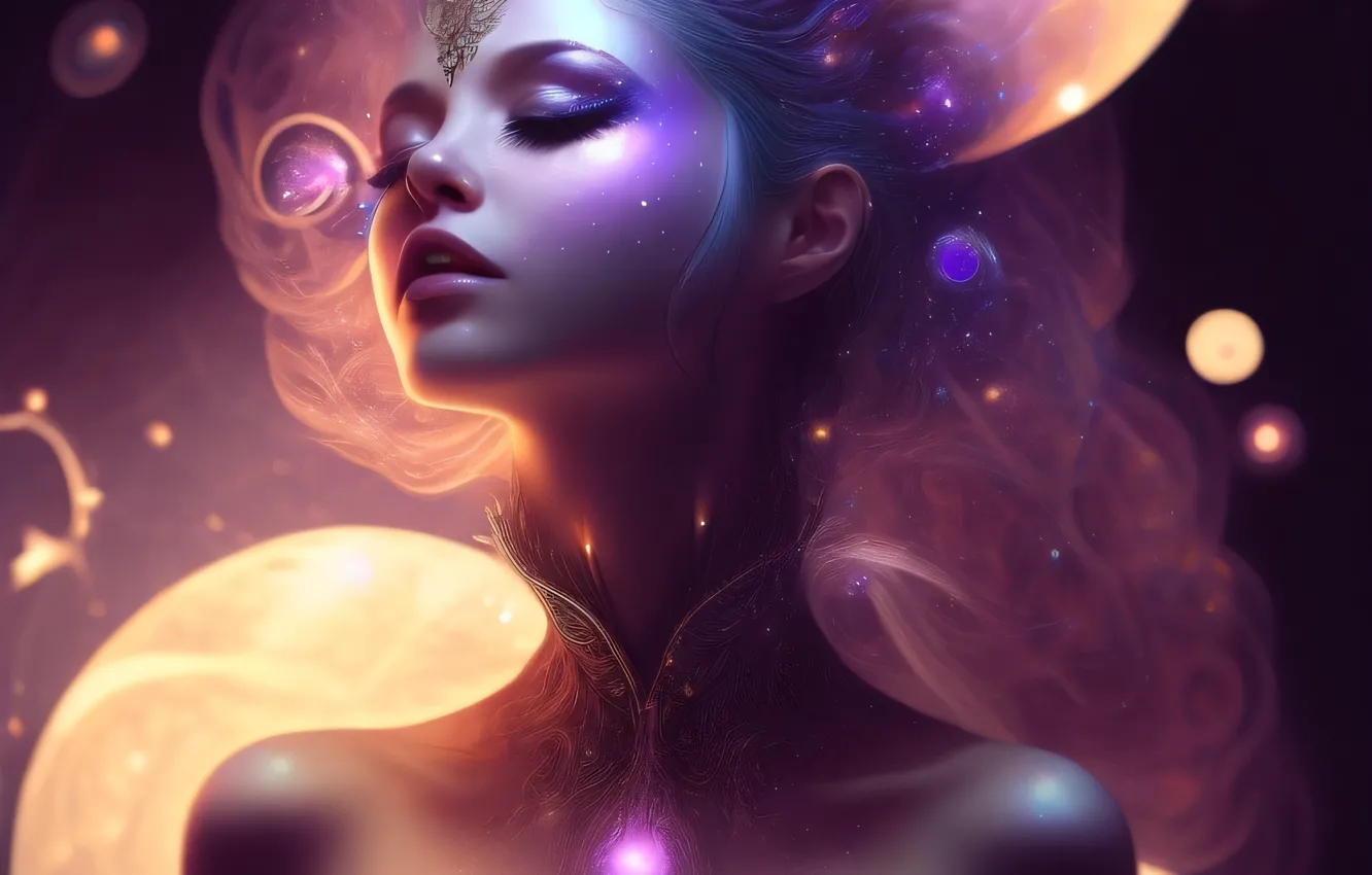 Photo wallpaper girl, night, fairy, fantasy, art, digital art, digital art, AI art