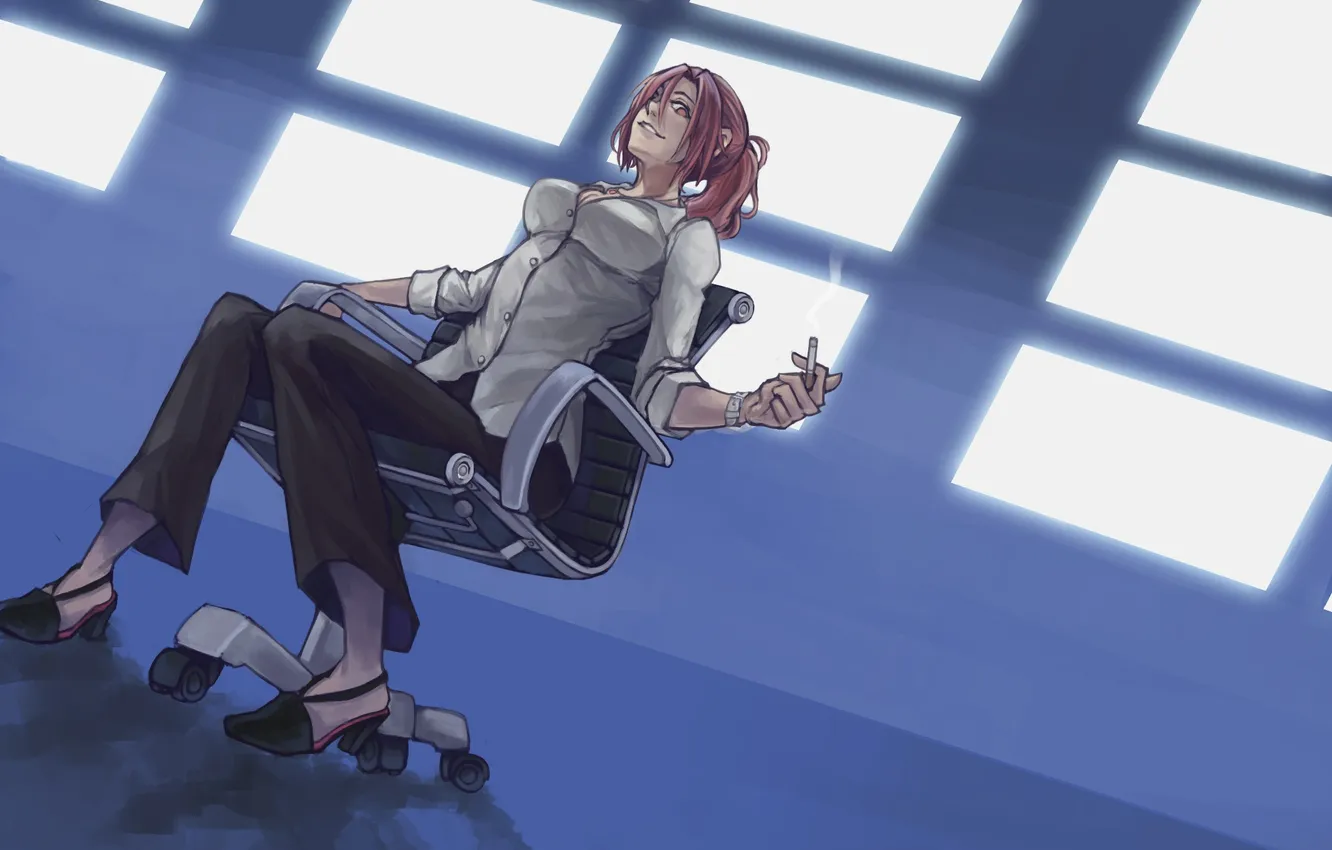 Photo wallpaper look, girl, smile, smoke, cigarette, kara no kyoukai, art, fanhoax