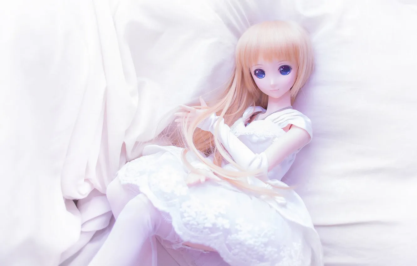 Photo wallpaper white, toy, doll, anime, dress, long hair