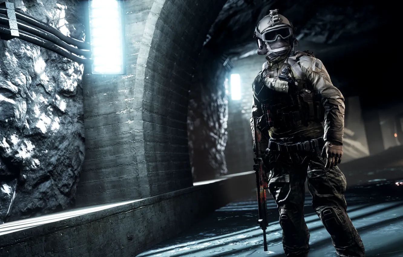 Photo wallpaper weapons, the tunnel, soldiers, Battlefield 4