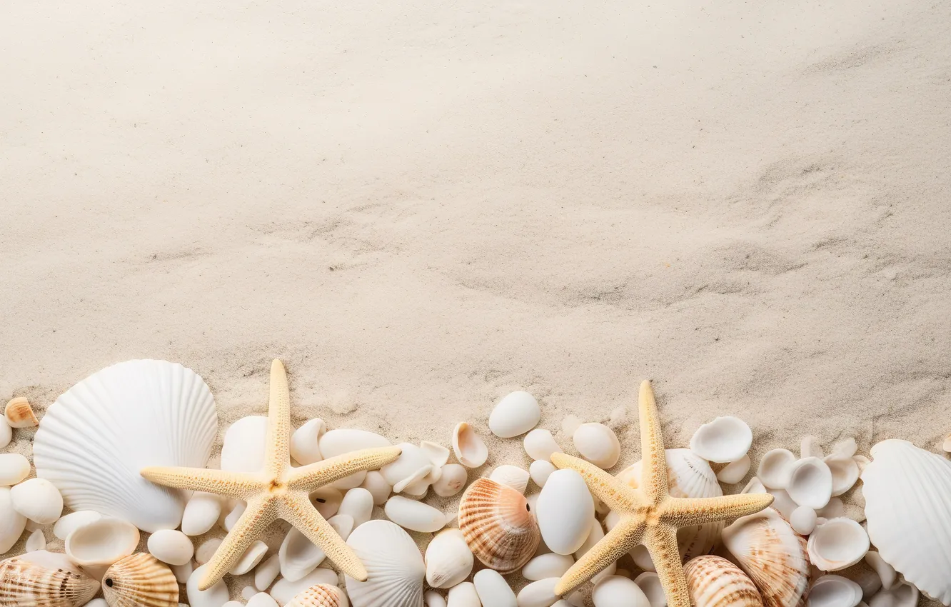 Photo wallpaper sand, beach, background, shell, beach, texture, background, sand