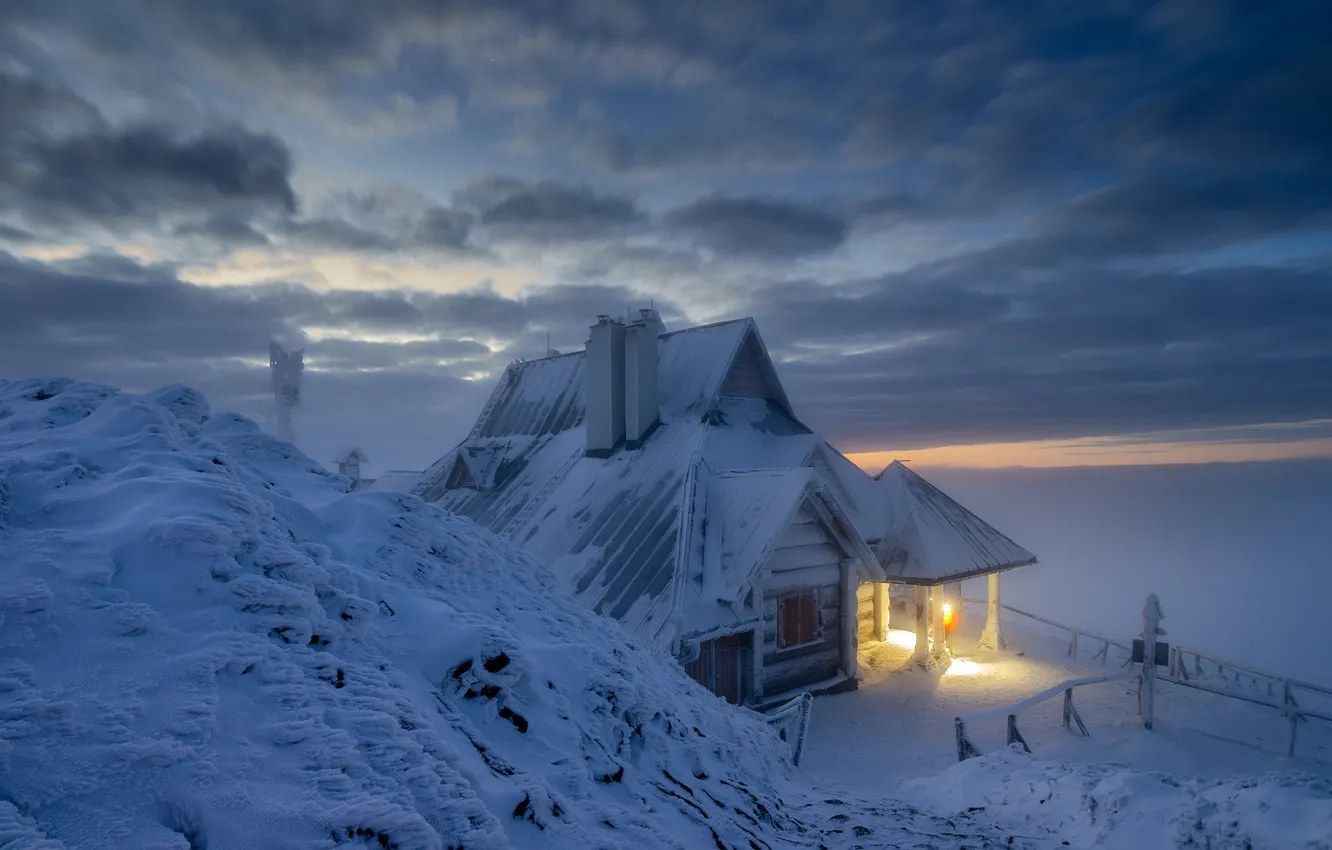 Photo wallpaper winter, snow, Poland, hut, Poland, Bieszczady National Park, Бещадский национальный парк