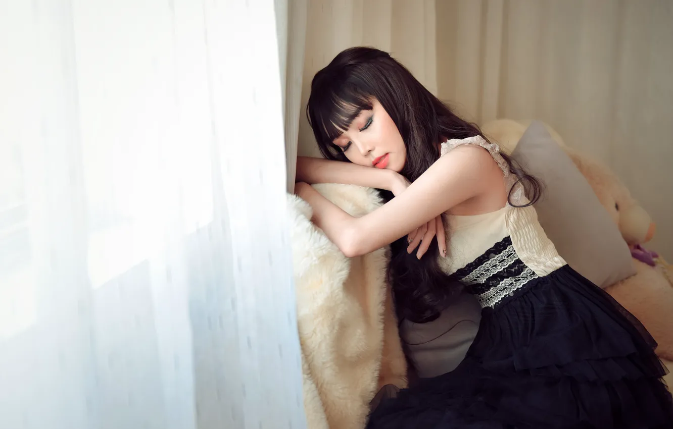 Photo wallpaper girl, light, face, pose, comfort, room, stay, sweetheart