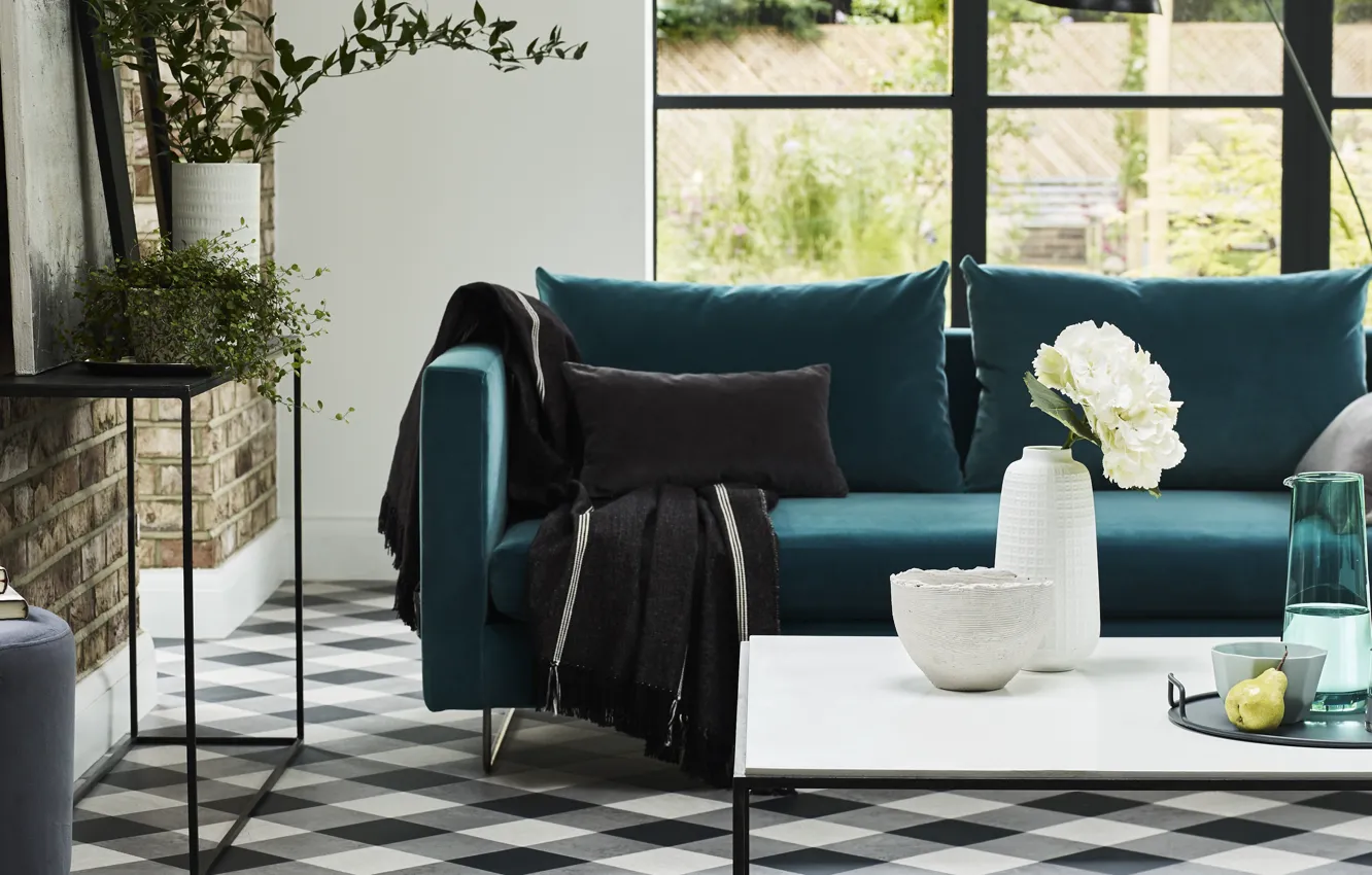 Photo wallpaper room, interior, window, sofa, living room