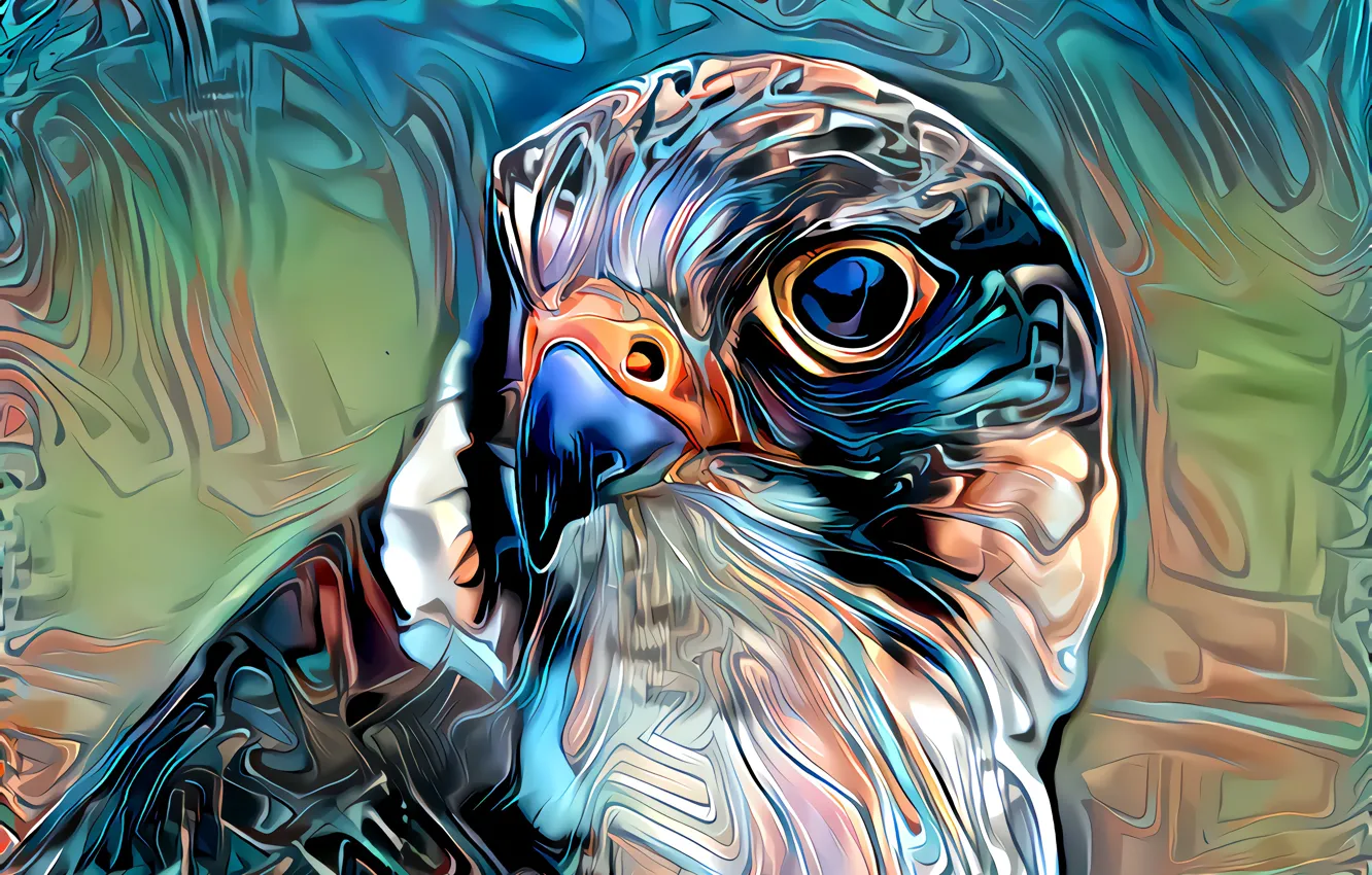 Photo wallpaper bird, bright colors, computer design