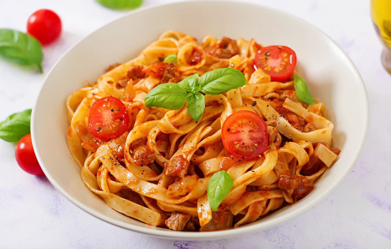 Photo wallpaper tomatoes, noodles, Basil