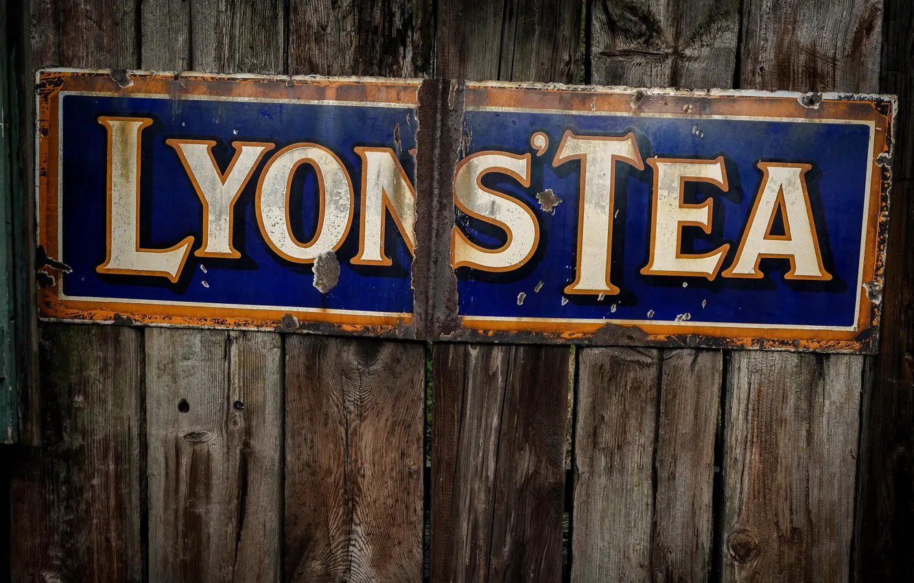Photo wallpaper text, street sign, Lyons' Tea