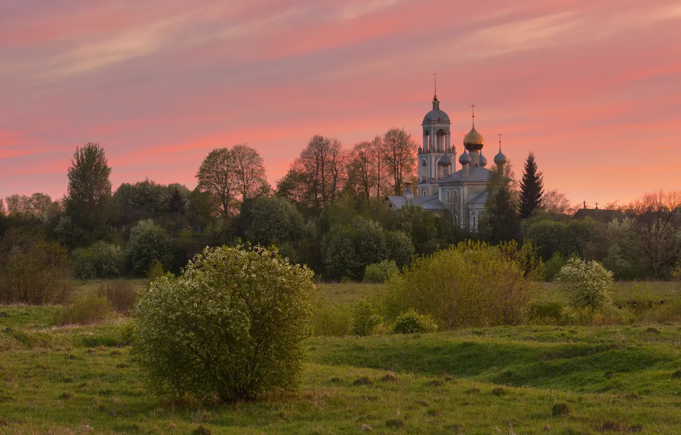 Photo wallpaper sunset, nature, spring, the evening, Church, Maxim Evdokimov