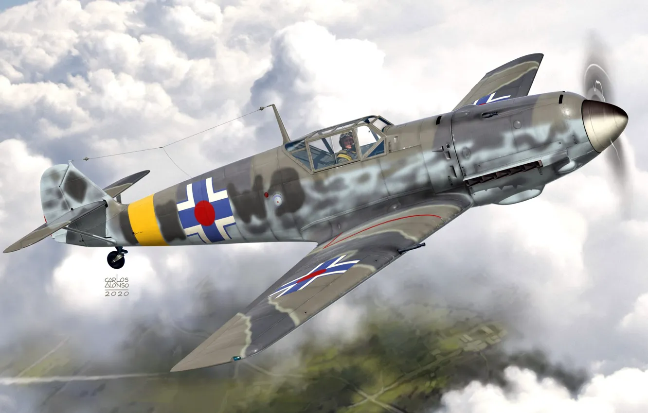 Photo wallpaper fighter, Slovakia, Messerschmitt Bf 109E-4, Carlos Alonso