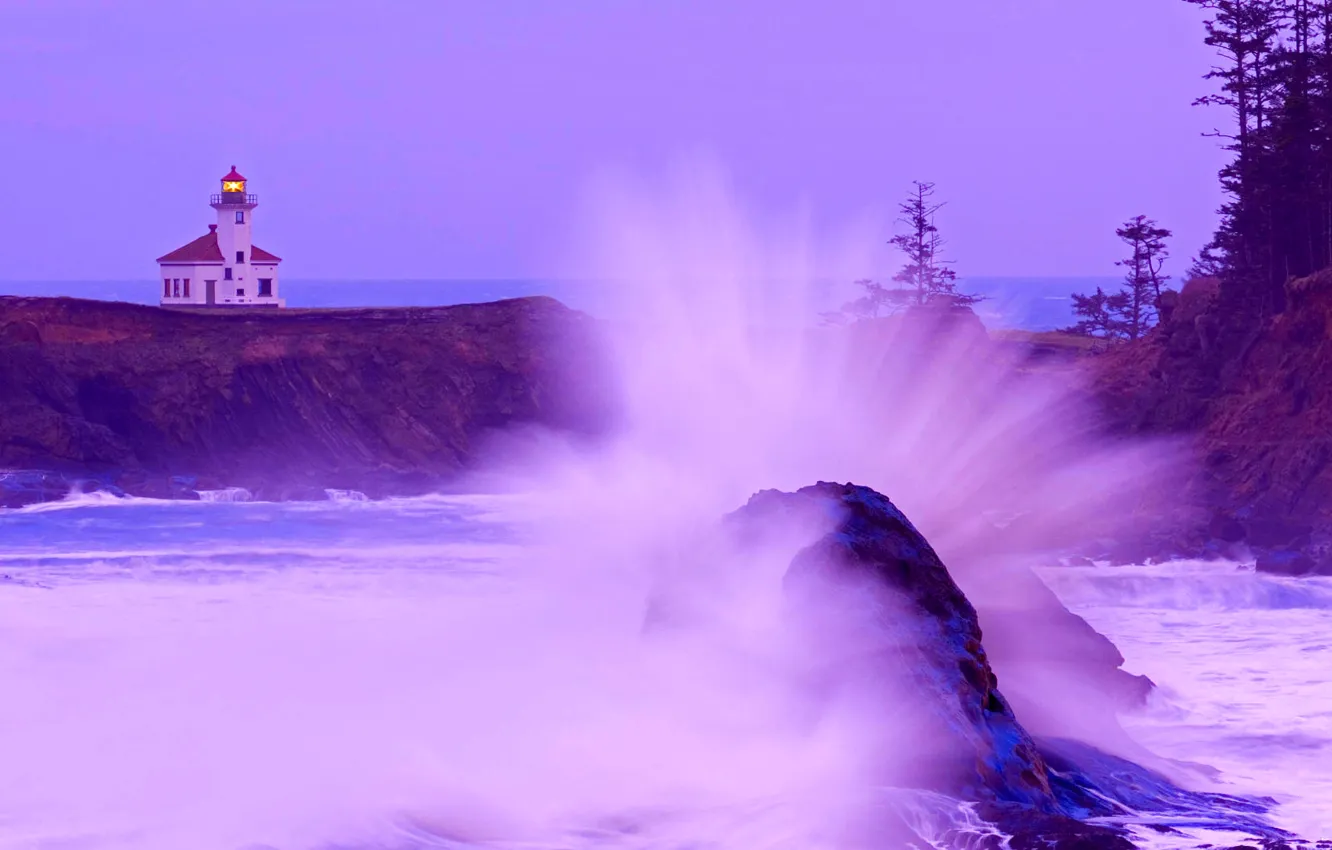 Photo wallpaper sea, the sky, squirt, rocks, lighthouse