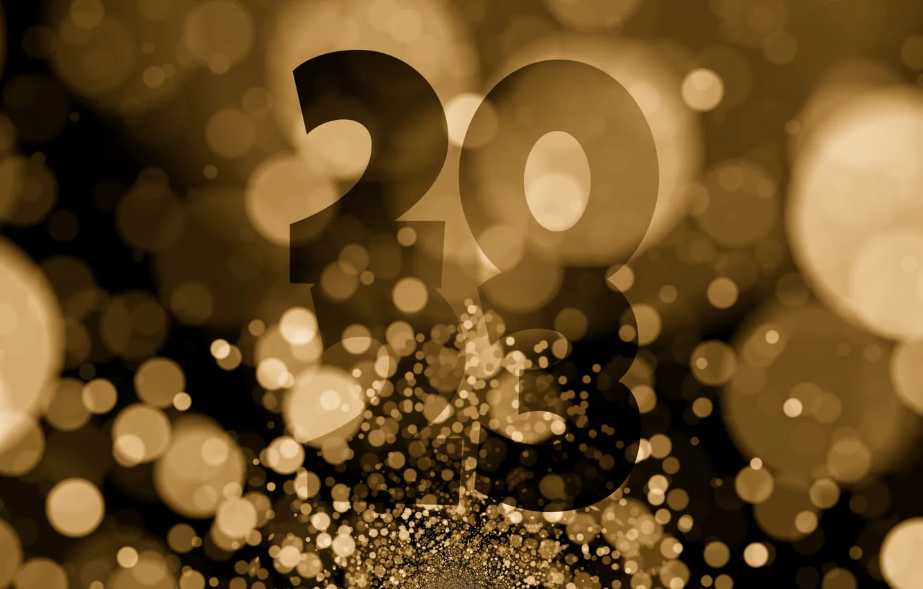 Photo wallpaper lights, new year, Sepia, figures, monochrome, date, bokeh, 2023