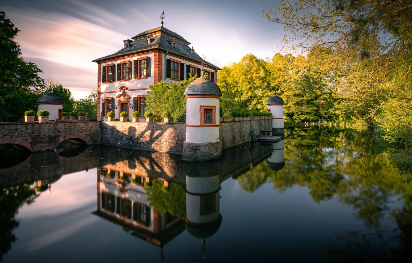 Photo wallpaper autumn, water, trees, bridge, reflection, castle, Germany, Germany