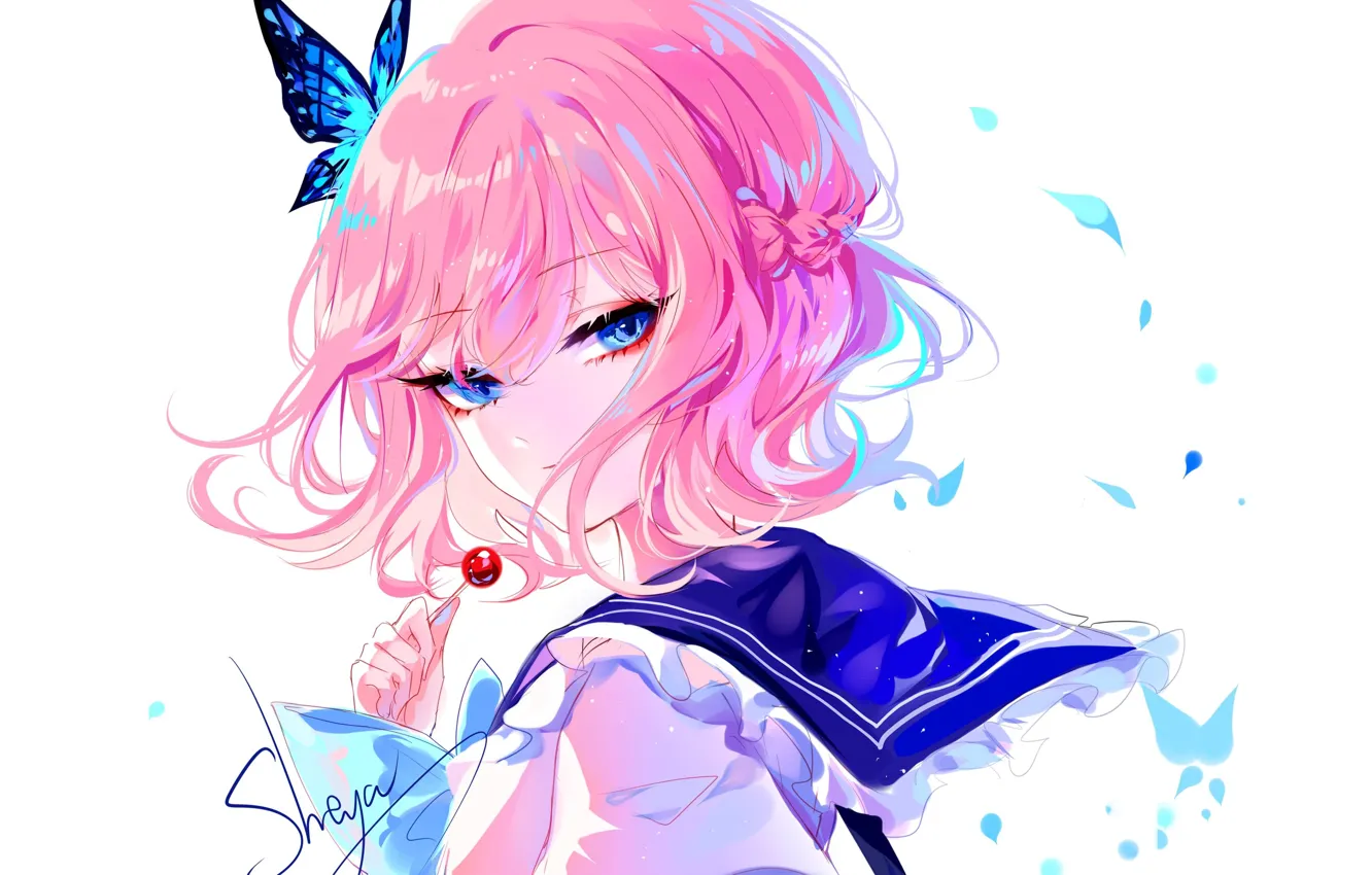 Photo wallpaper look, girl, pink hair, Lollipop, Sheya