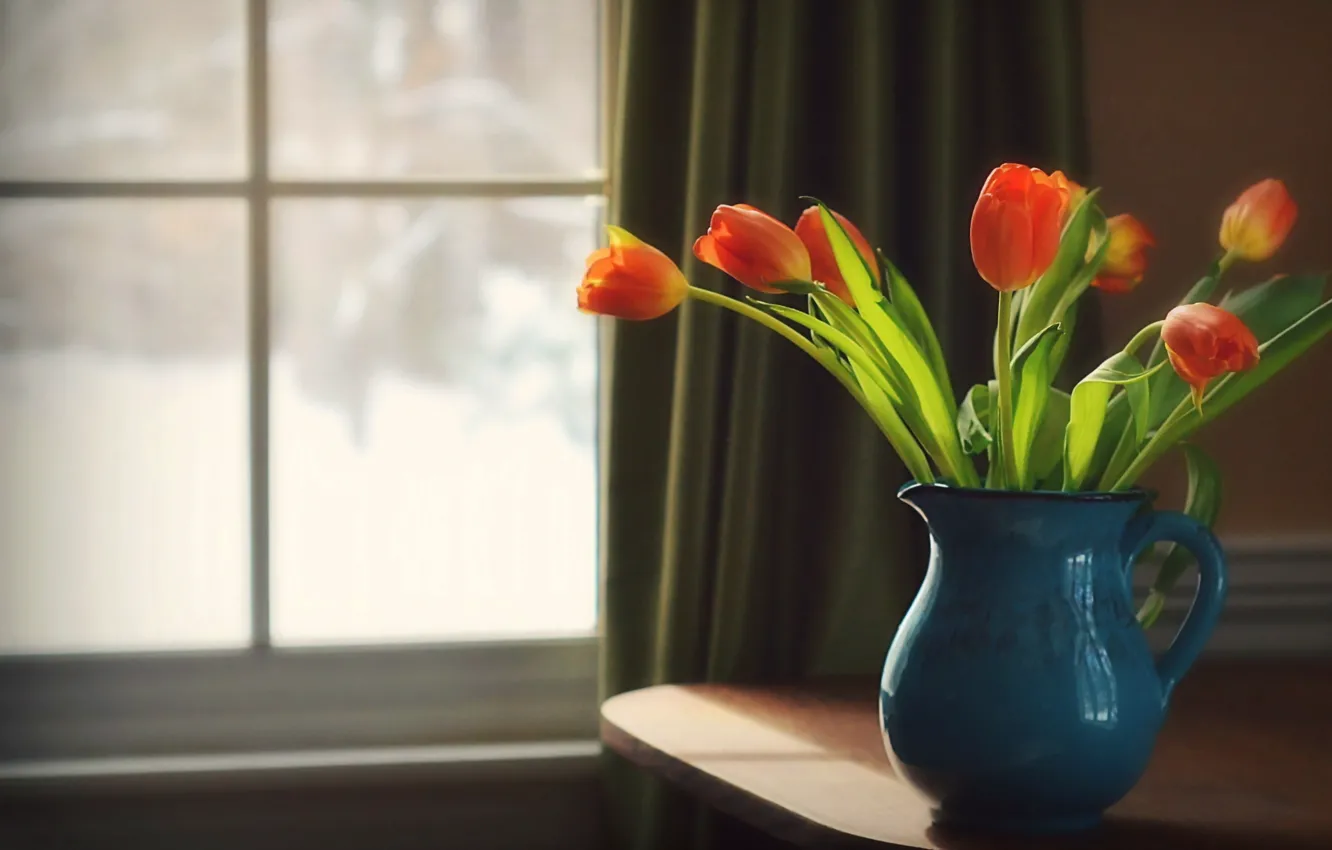 Photo wallpaper background, tulips, vase