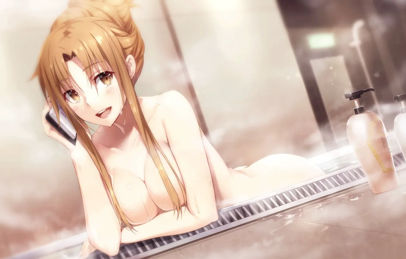 Photo wallpaper look, pose, soap, couples, bath, bath, sword art online, yuuki asuna