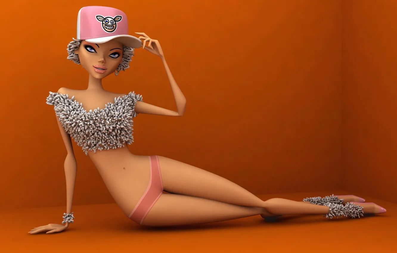 Photo wallpaper girl, orange, 157, cap
