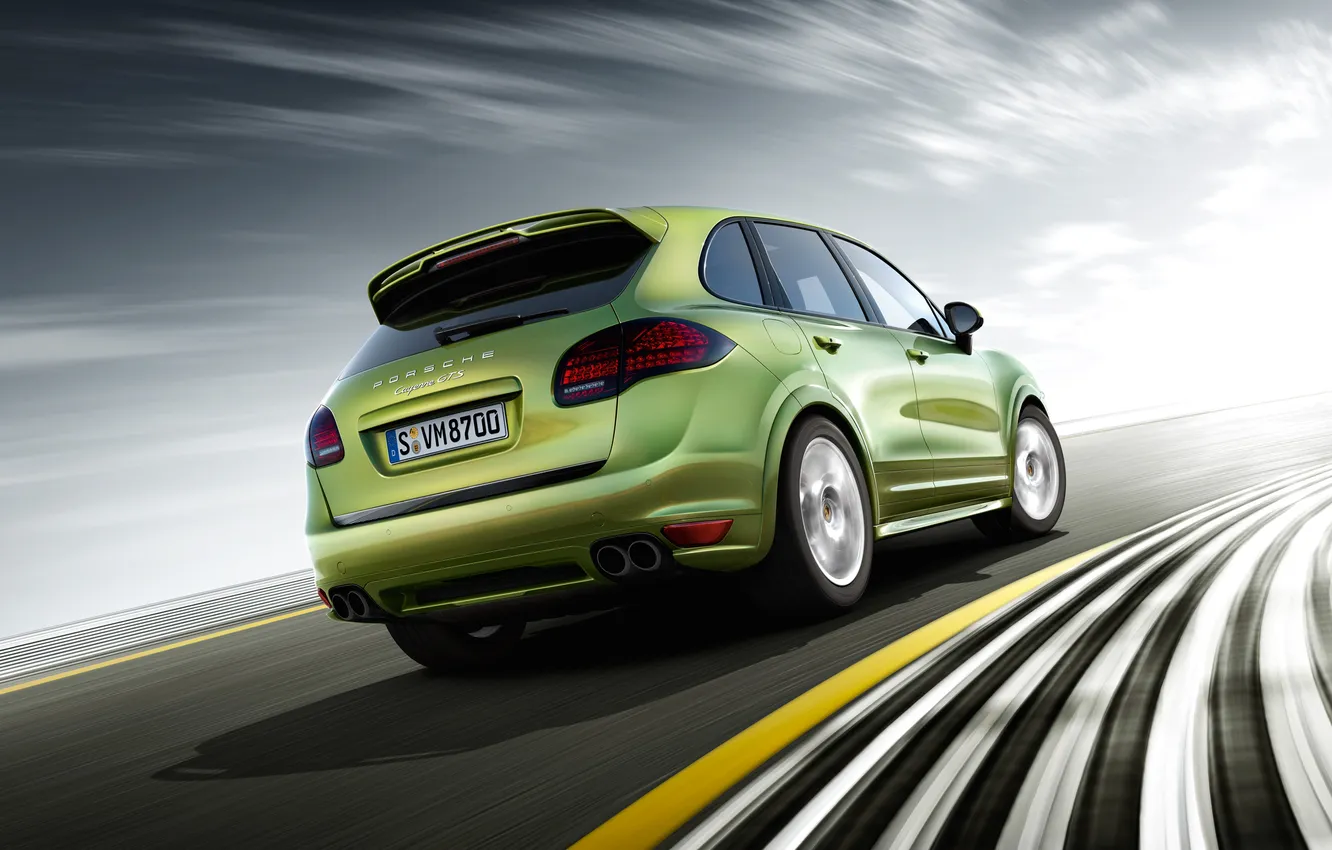 Photo wallpaper road, green, speed, Porsche Cayenne
