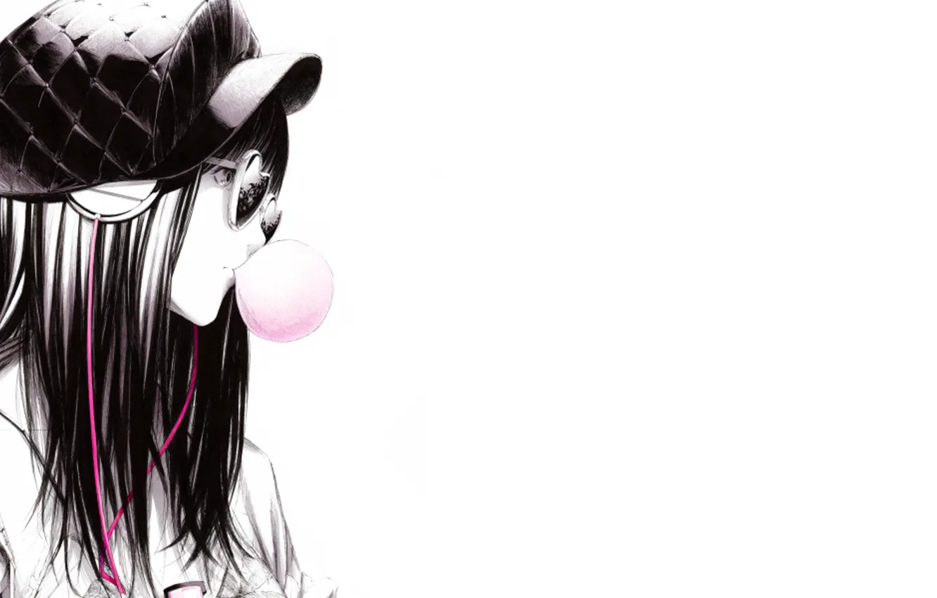 Photo wallpaper girl, headphones, gum