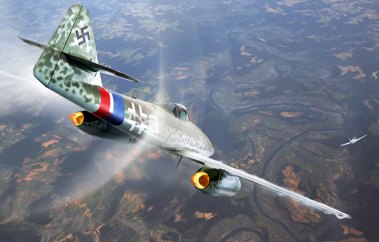 Photo wallpaper figure, Mustang, art, P-51, Messerschmitt, dogfight, Me.262, Swallow