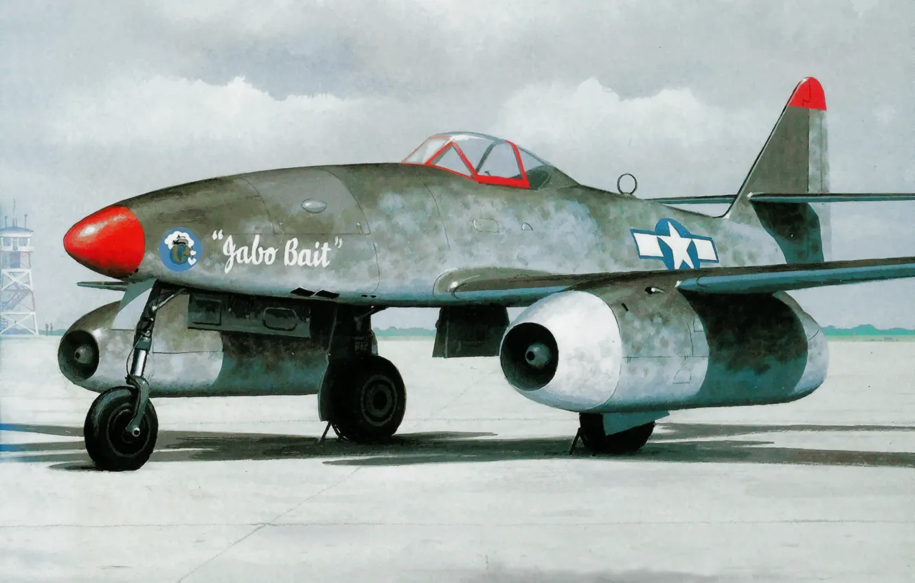 Photo wallpaper war, art, aviation, WW2, german fighter, painting.jet, Messerschmitt Me262