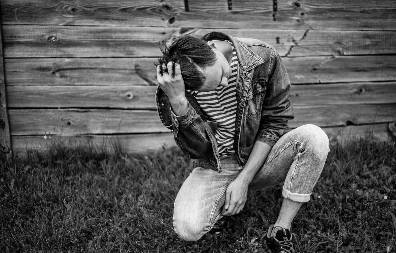 Photo wallpaper guy, monochrome, vest