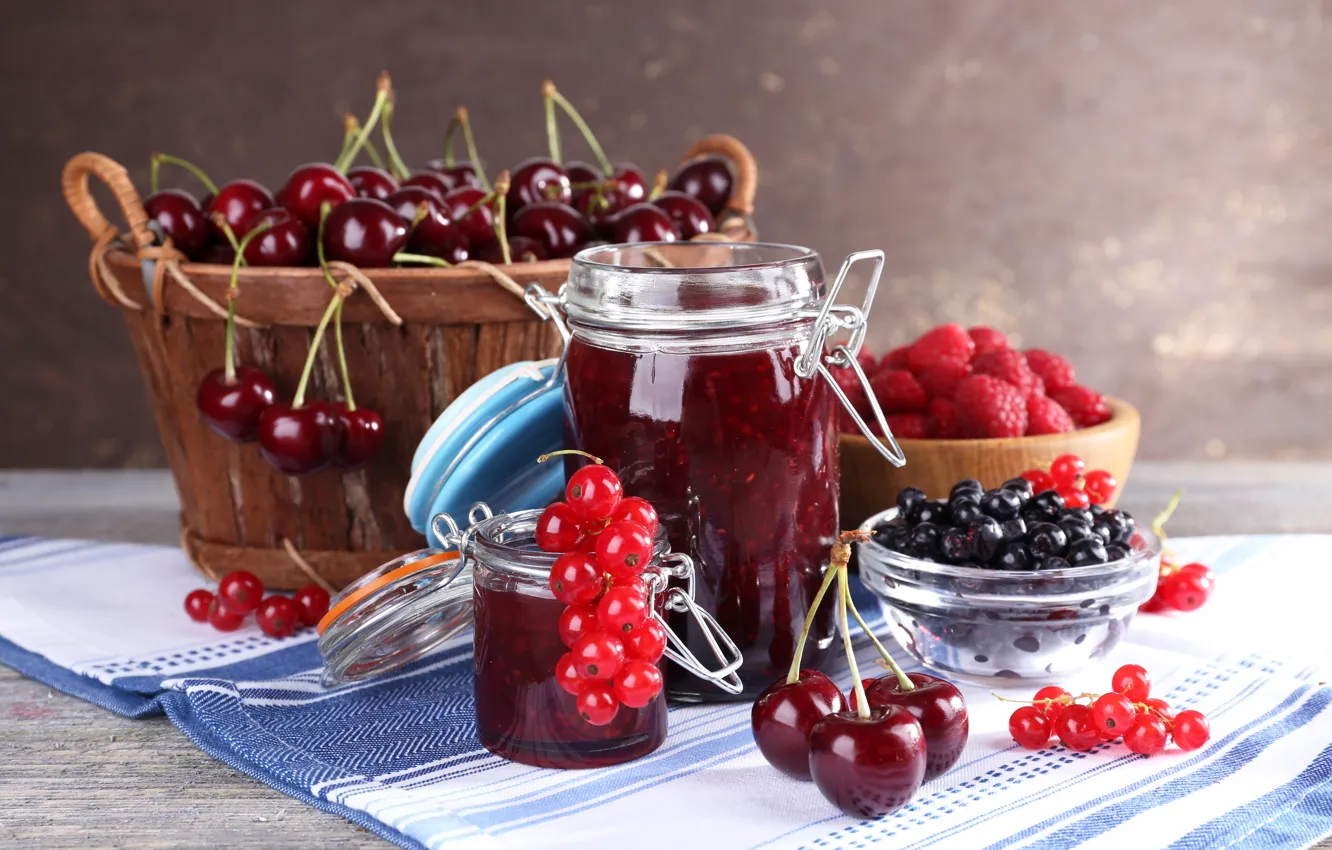 Photo wallpaper currants, cherry, jam