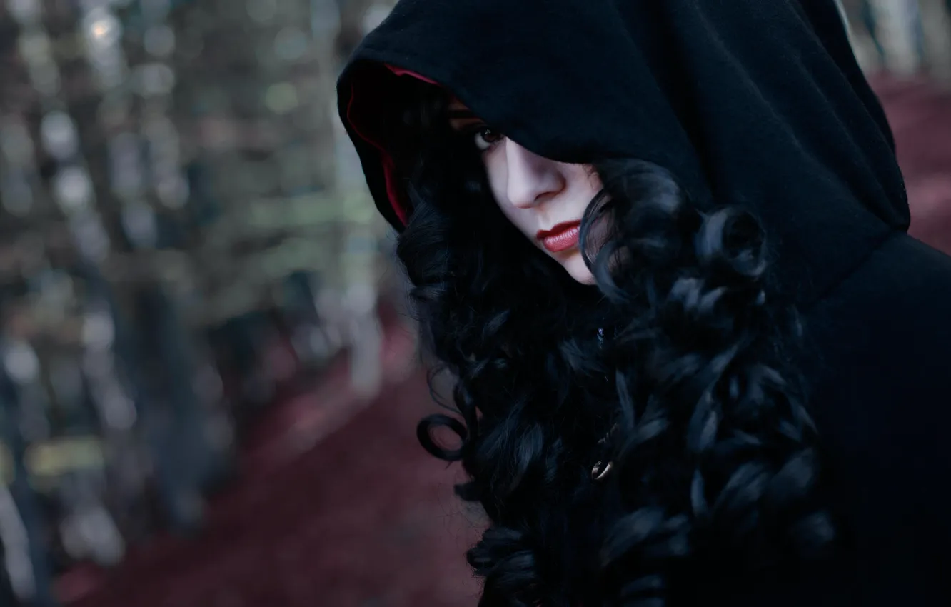 Photo wallpaper look, girl, hood, the enchantress, cosplay, The Witcher 3, Yennefer