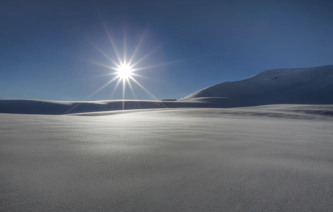 Photo wallpaper winter, the sun, rays, snow, nature, background, widescreen, Wallpaper