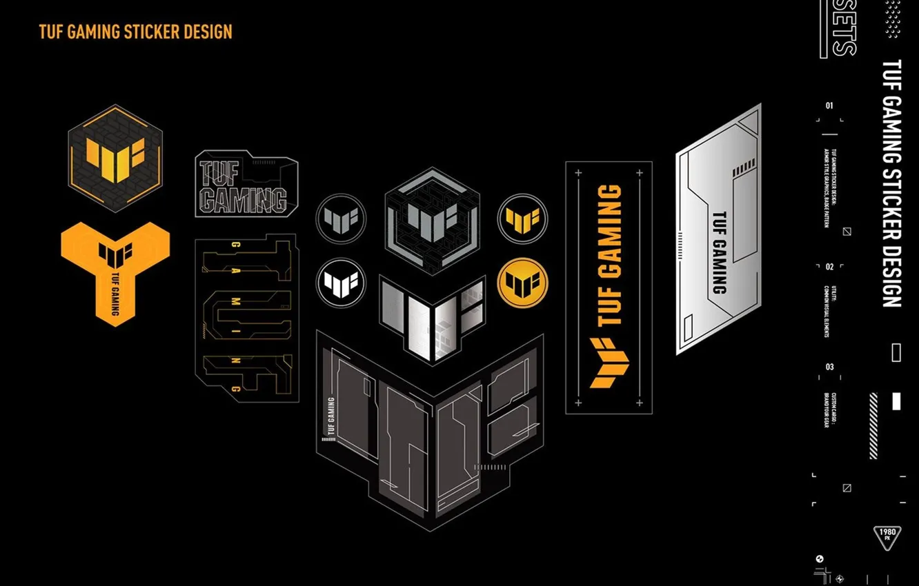Photo wallpaper design, Black Background, ASUS, Gaming, Stickers, Stickers, TUF, ASUS TUF Gaming