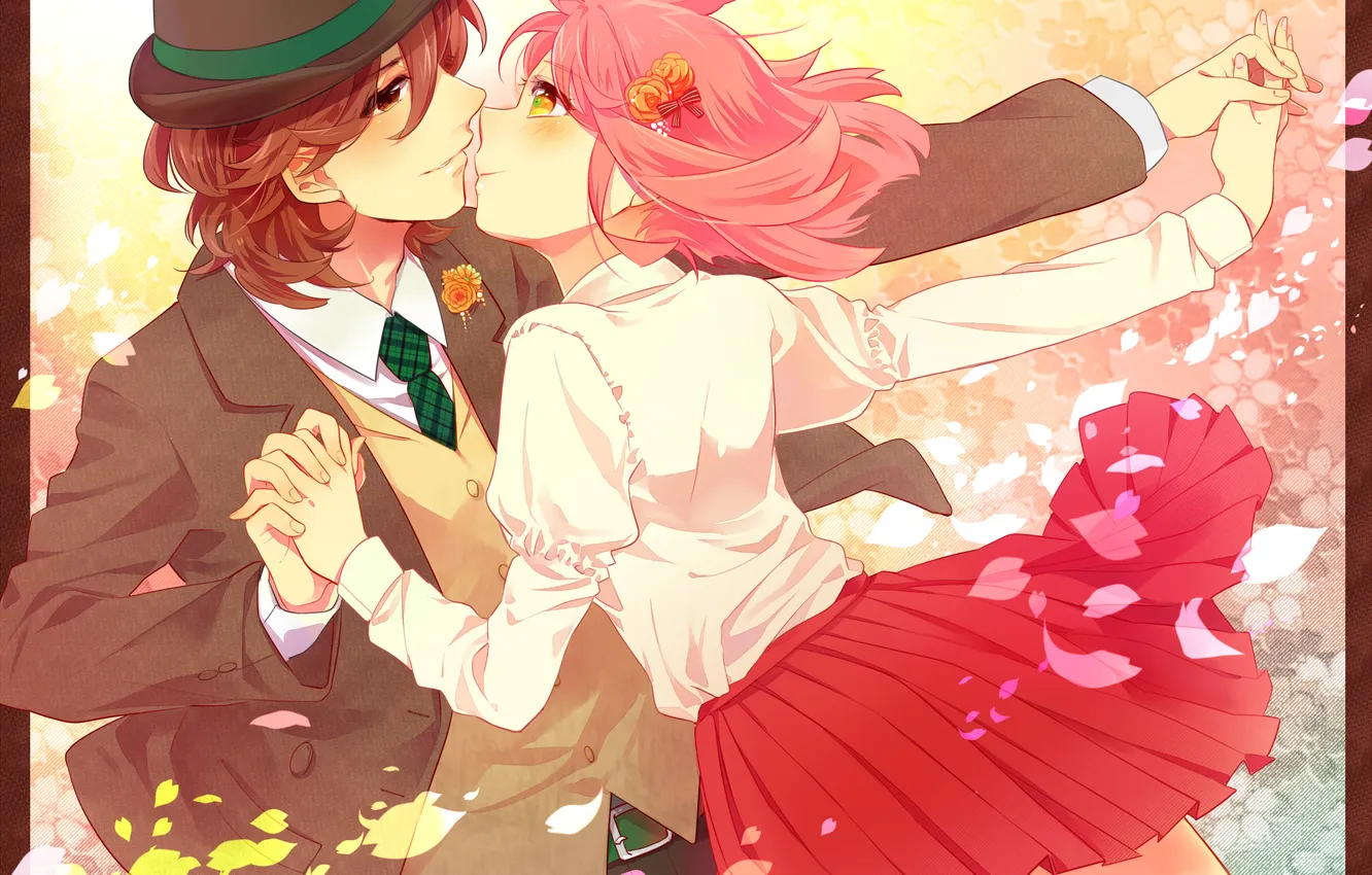 Photo wallpaper girl, flowers, hat, anime, petals, Sakura, art, guy