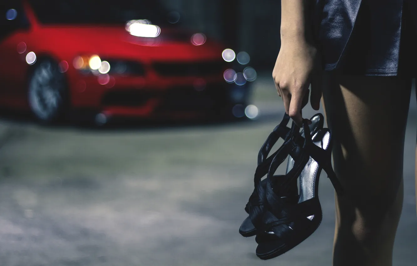 Photo wallpaper girl, feet, shoes, Mitsubishi, Lancer, girl, Lancer, Mitsubishi