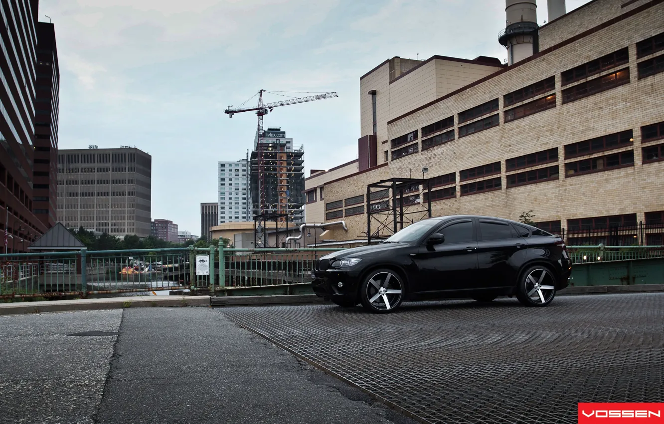 Photo wallpaper black, building, home, jeep, drives, Tuning, BMW X6, Vossen