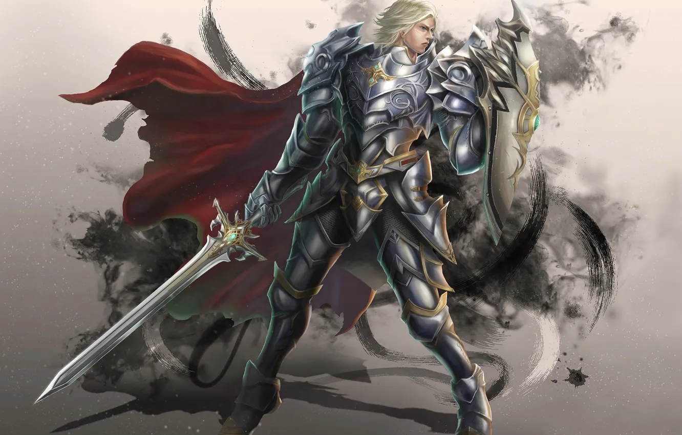 Photo wallpaper look, pose, weapons, fiction, sword, armor, warrior, art