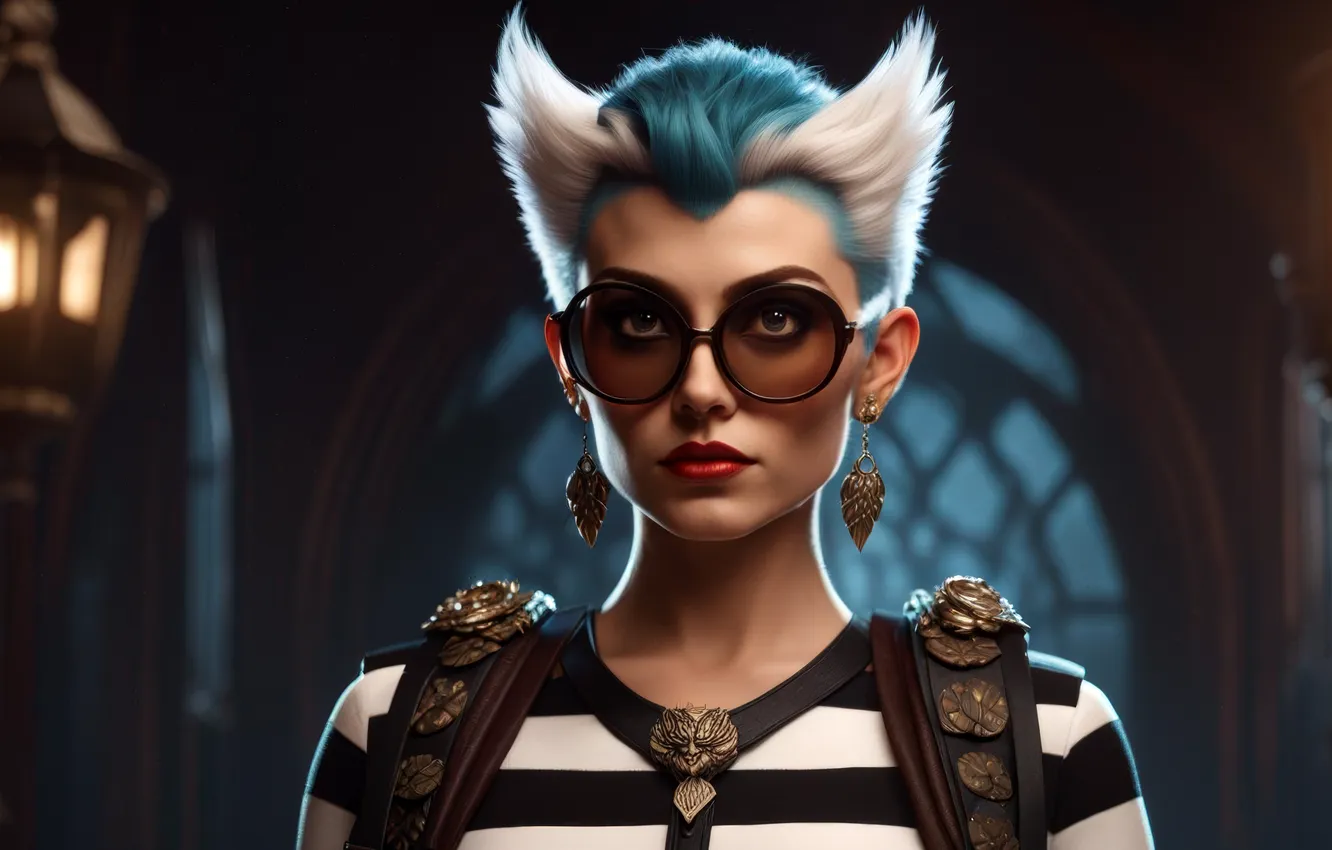 Photo wallpaper hair, glasses, Turquoise, Steampunk Girl, AI Art
