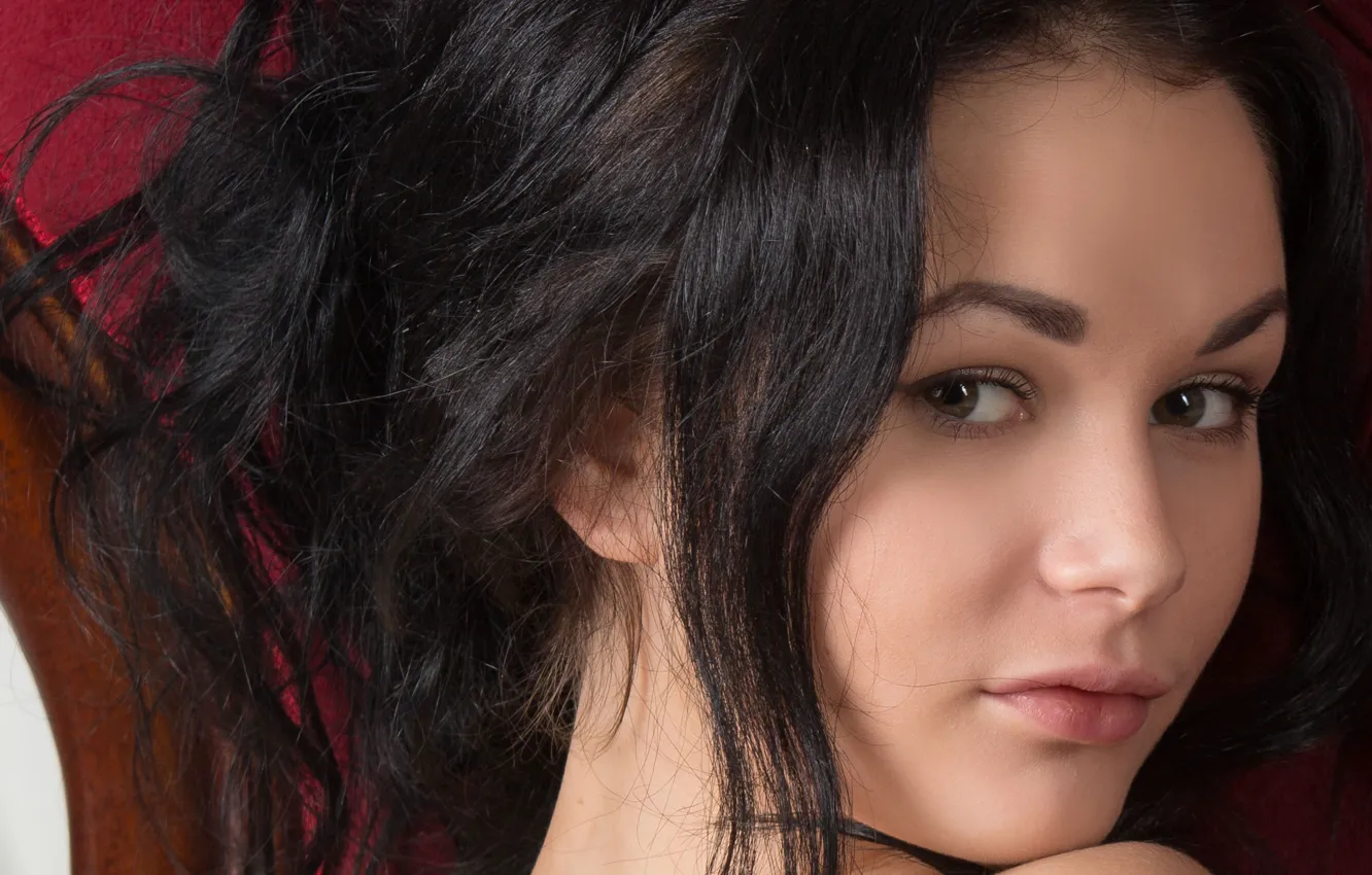 Photo wallpaper eyes, look, girl, macro, face, model, hair, brunette