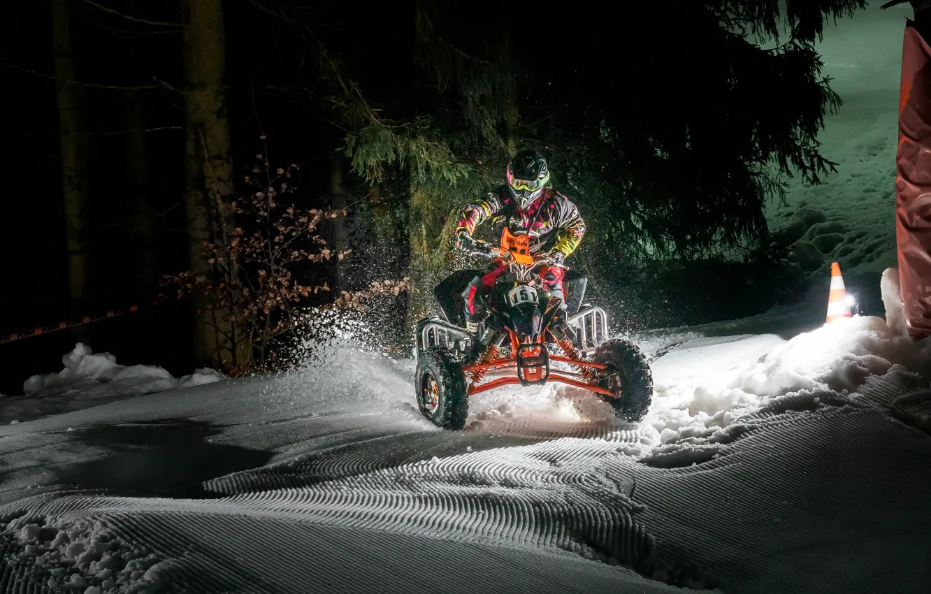 Photo wallpaper snow, race, ATV