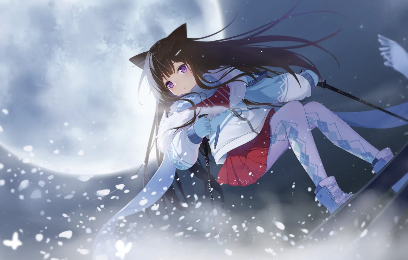 Photo wallpaper girl, the moon, cat ears
