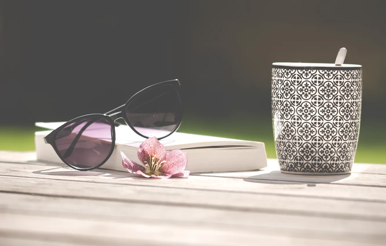 Photo wallpaper summer, stay, coffee, glasses, book