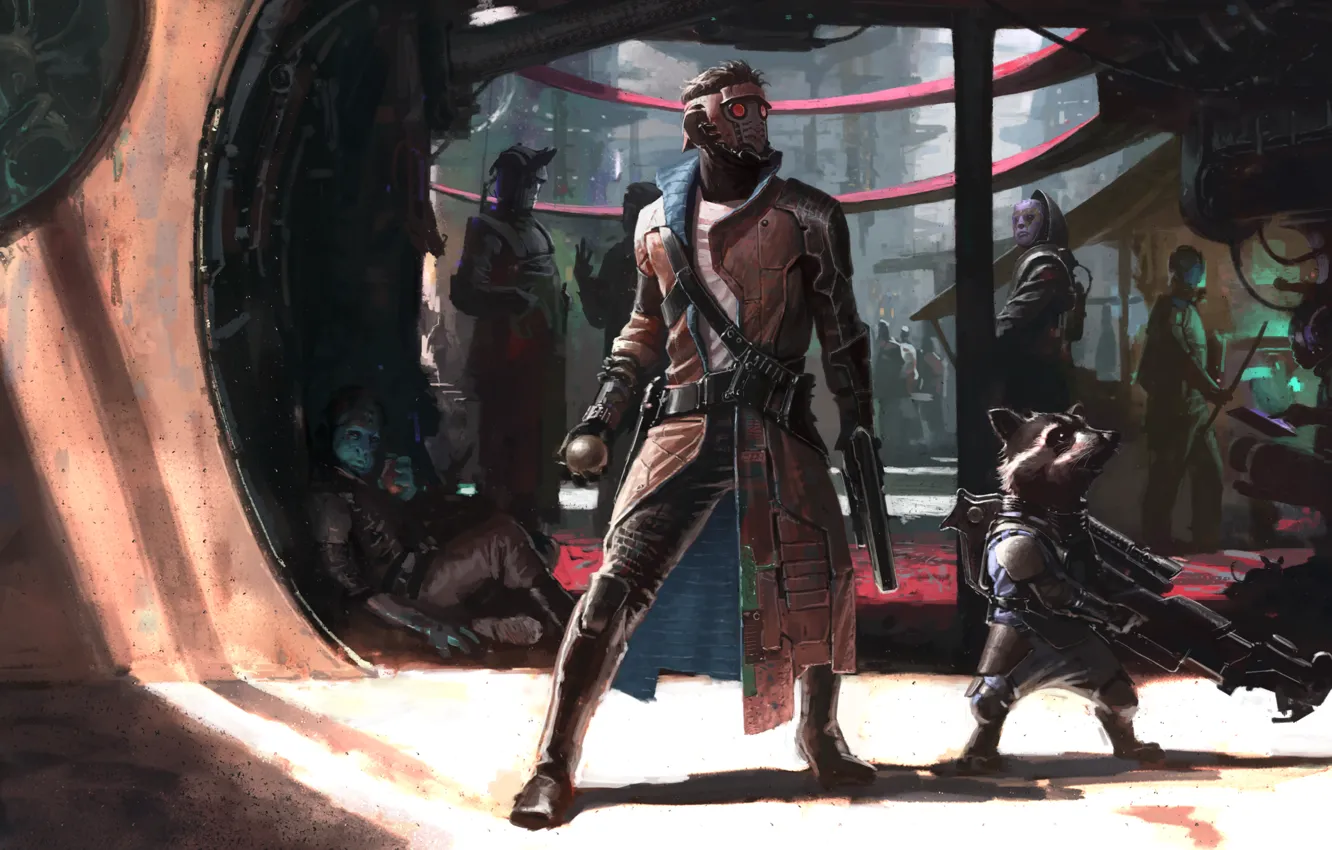 Photo wallpaper art, Rocket, raccoon, Star-Lord, Guardians of the Galaxy