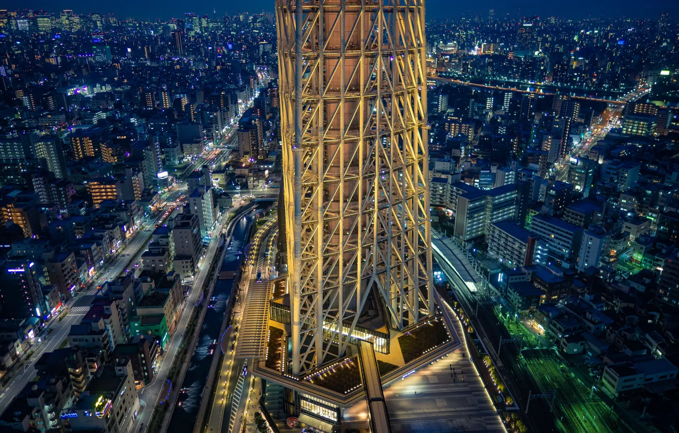 Photo wallpaper lights, tower, Tokyo, Tokyo, the view from the top