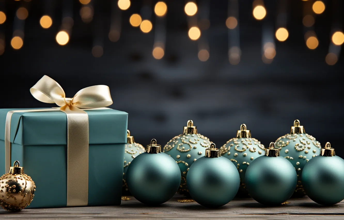 Photo wallpaper decoration, gift, balls, new year, Christmas, Christmas, balls, blue