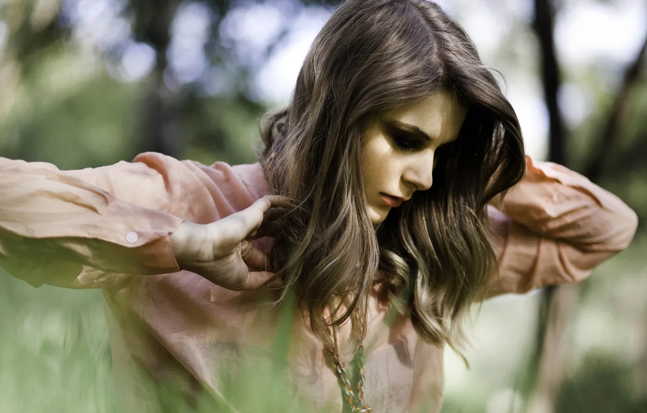 Photo wallpaper grass, girl, nature, background, mood, Wallpaper, plant, makeup