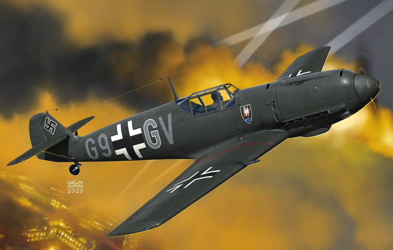 Photo wallpaper Germany, Messerschmitt, The spotlight, Bf. 109E