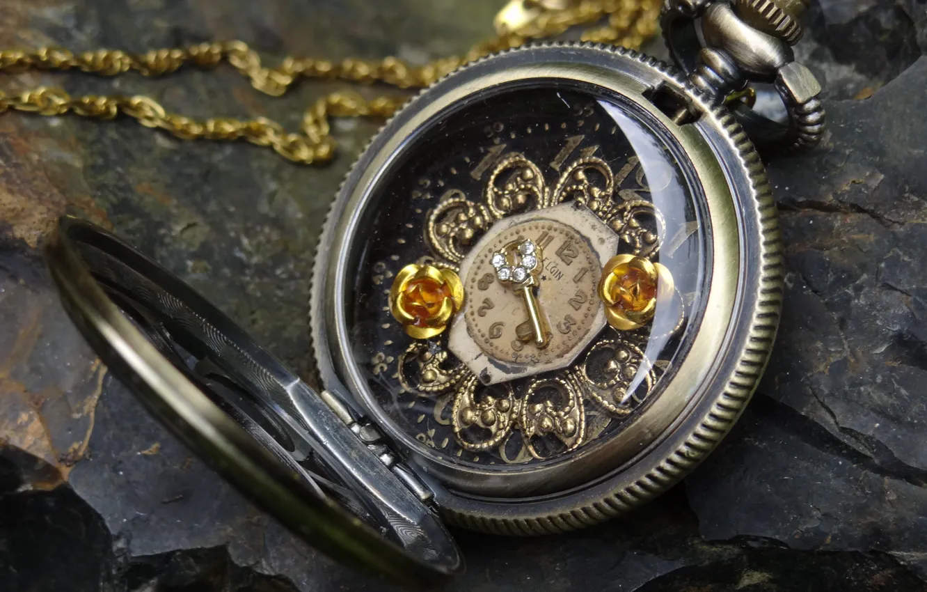 Photo wallpaper stone, watch, key, dial, chain