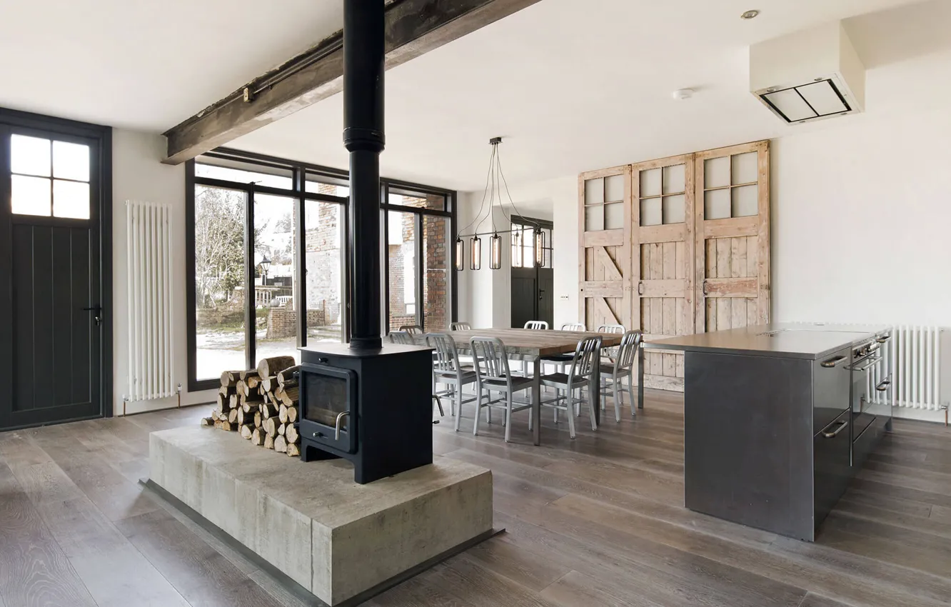 Photo wallpaper design, style, interior, fireplace, dining room, ranch, Home in Conduit Hill, by Marta Nowicka & …