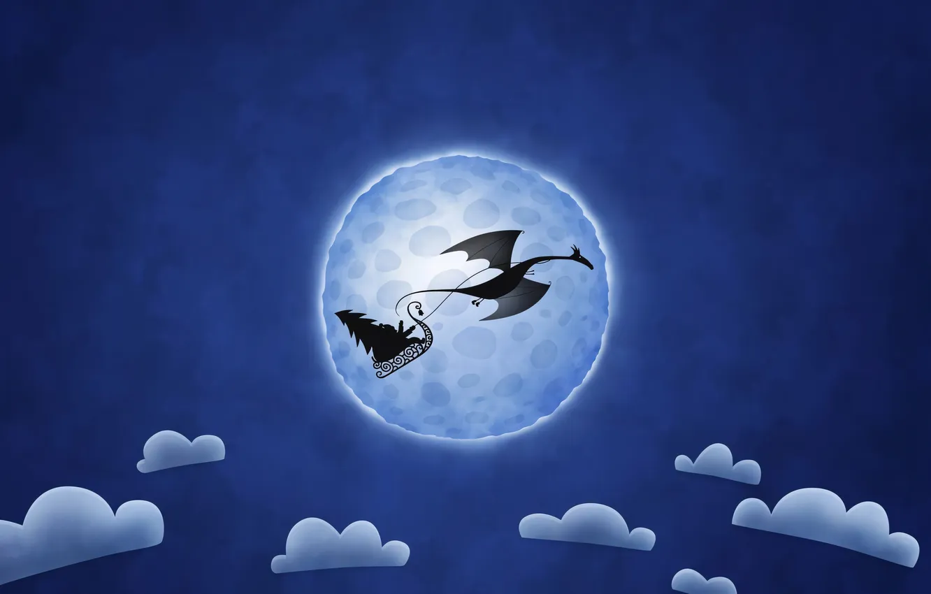 Photo wallpaper night, the moon, dragon, minimalism, vladstudio
