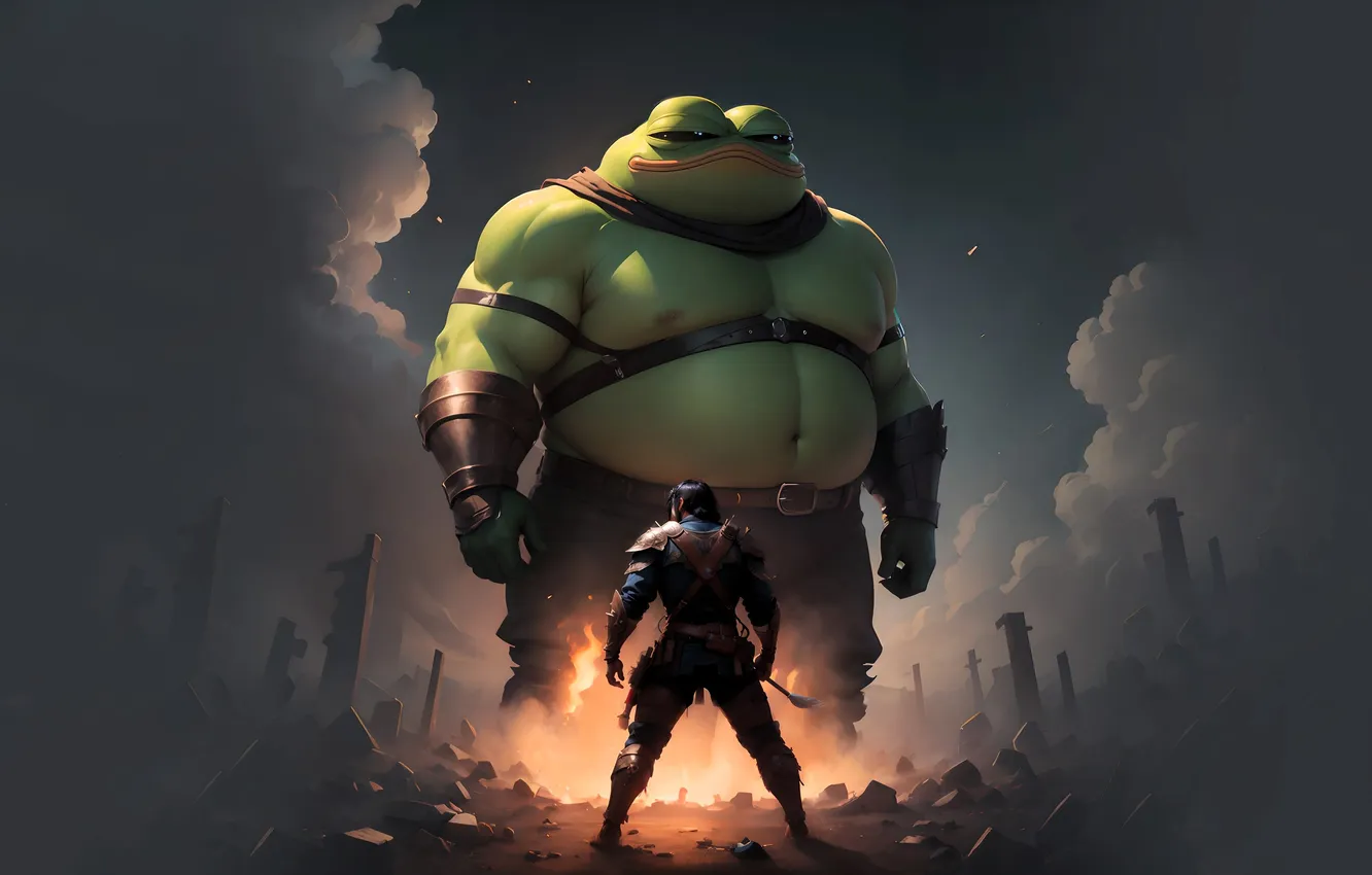 Photo wallpaper clouds, people, monster, being, the ruins, outfit, toad