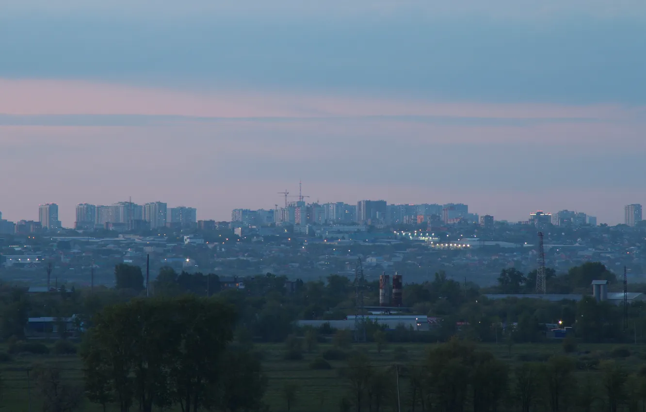 Photo wallpaper the sky, trees, the city, building, home, spring, the evening, Russia