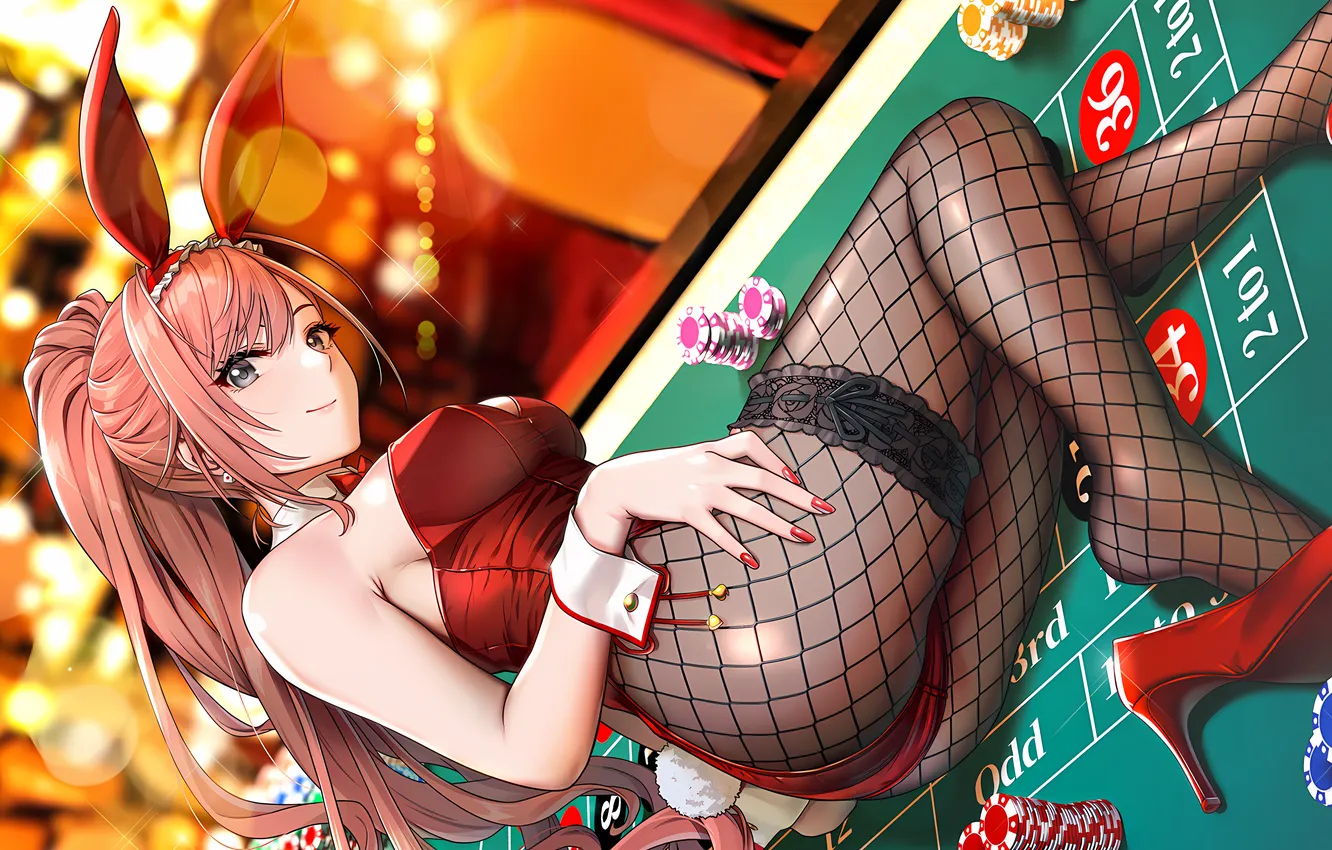 Photo wallpaper girl, sexy, ass, cleavage, pink hair, long hair, legs, boobs